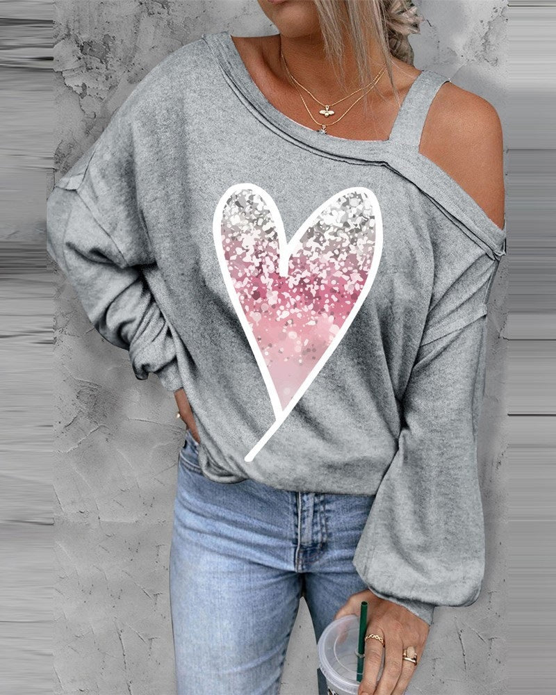 Damen Oversized Sweatshirt mit herzförmigem Glitzer-Print und lässigem Schnitt Stalluxe