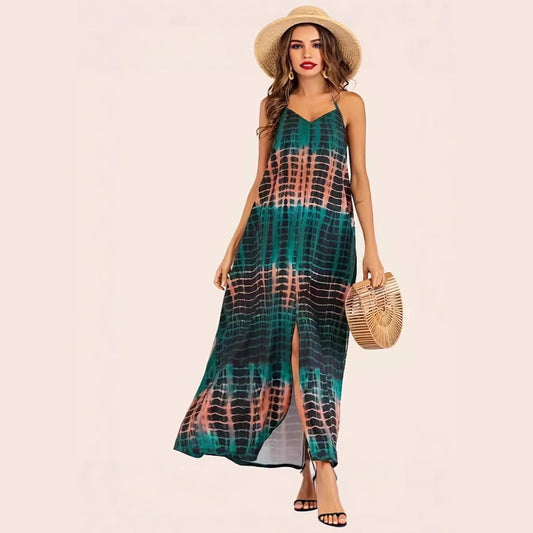 Damen Maxikleid mit tiefem V-Ausschnitt und seitlichem Schlitz Stalluxe