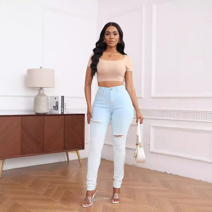 Damen Skinny Jeans mit hohem Bund und modischen Riss-Details Stalluxe