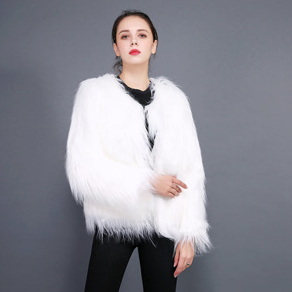 Damen Kuschelweicher Kunstfell-Mantel mit offenem Schnitt und langen Ärmeln Stalluxe