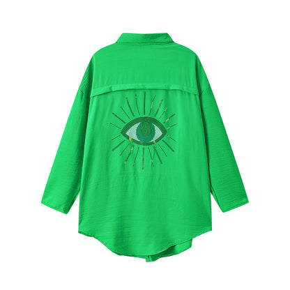 Damen Oversized Hemdbluse mit funkelndem Eye-Design Stalluxe