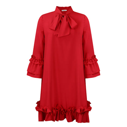 Damen Festliches Kleid mit Rüschendetails und Schleifenkragen Stalluxe