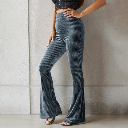 Damen Schlaghose aus samtigem Material mit Streifenmuster Stalluxe