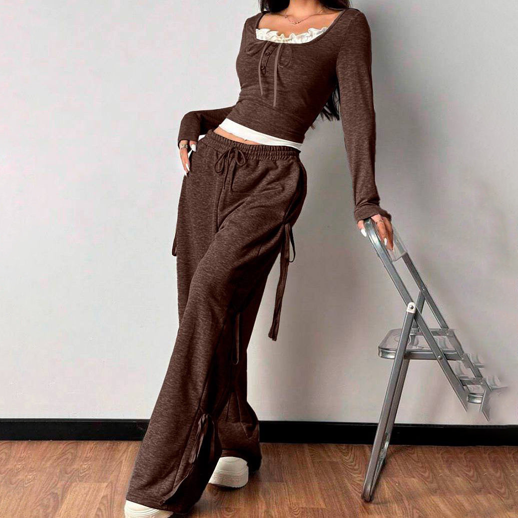 Damen Casual Lounge-Set mit modischen Rüschendetails Stalluxe