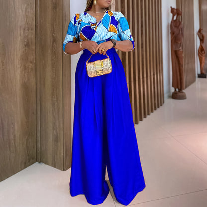 Damen Eleganter Jumpsuit mit auffälligem geometrischem Muster und weitem Bein Stalluxe