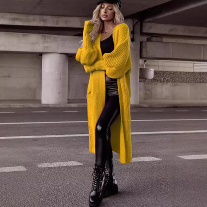 Damen Langer Strickcardigan mit tieferem Rückensaum und lässigem Schnitt Stalluxe