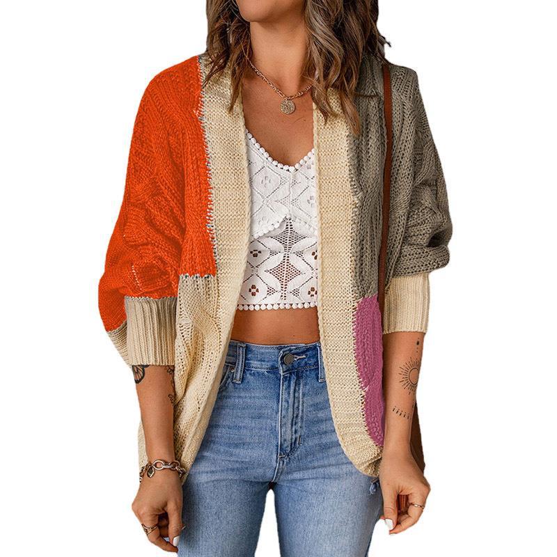 Damen Lockere Strickjacke mit modischem Farbblockdesign und tiefen Taschen Stalluxe