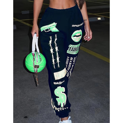 Damen lässige Sporthose mit auffälligen Schriftzügen und Grafikdesign Stalluxe