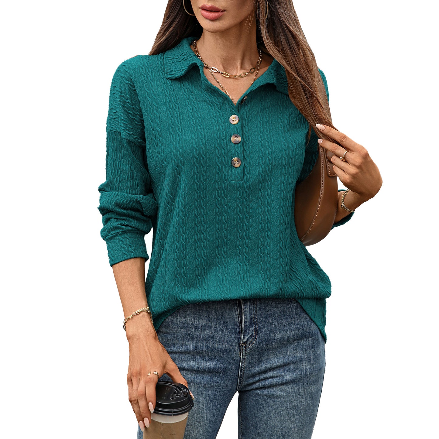 Damen Langarmshirt mit strukturiertem Knopfdesign Stalluxe