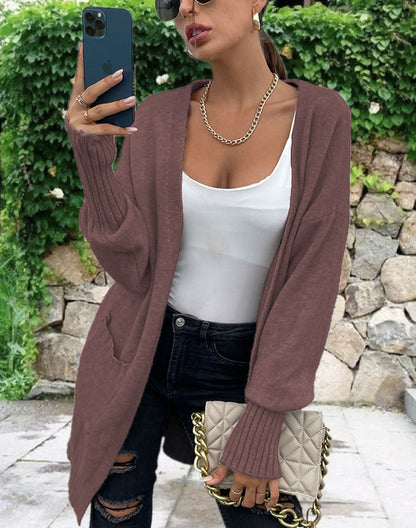 Damen Strickcardigan mit legerem Schnitt und tiefen Taschen Stalluxe Karamell