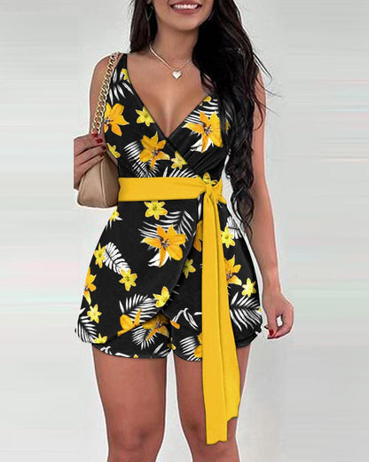 Damen Blumenmuster Wickel-Jumpsuit Stalluxe