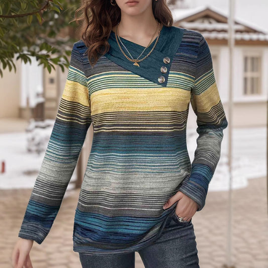 Damen elegantes Langarmshirt mit modernem Streifenmuster und Knopfdetails Stalluxe
