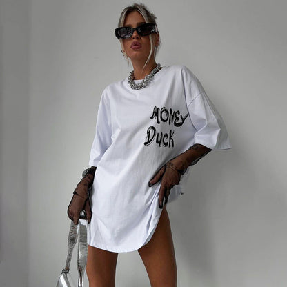 Damen Oversized T-Shirt mit kreativem Aufdruck Stalluxe Weiß
