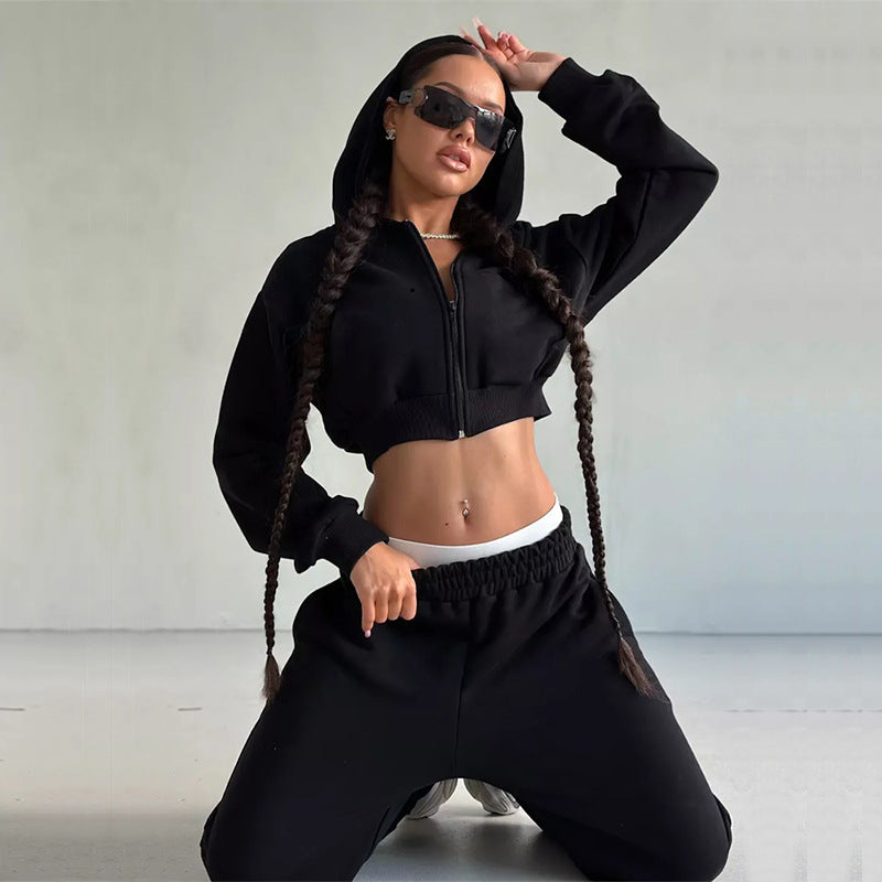 Damen sportliches Cropped Oberteil und weite Freizeithosen Set Stalluxe