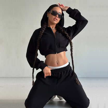 Damen sportliches Cropped Oberteil und weite Freizeithosen Set Stalluxe