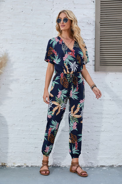 Damen Freizeit-Jumpsuit mit floralem Muster und taillierten Bändern Stalluxe
