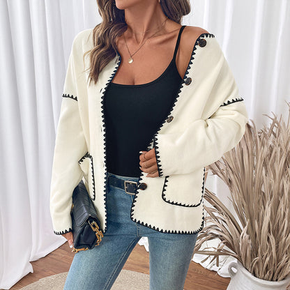 Damen modische Strickjacke mit Kontrastnähten Stalluxe