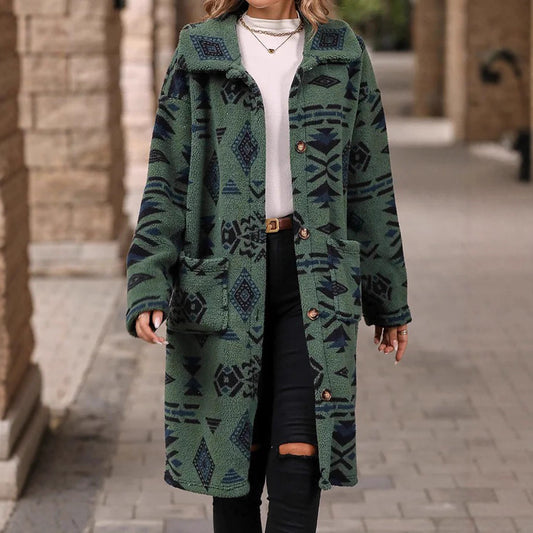 Damen Gemusterte Fleece-Jacke mit verlängertem Schnitt Stalluxe