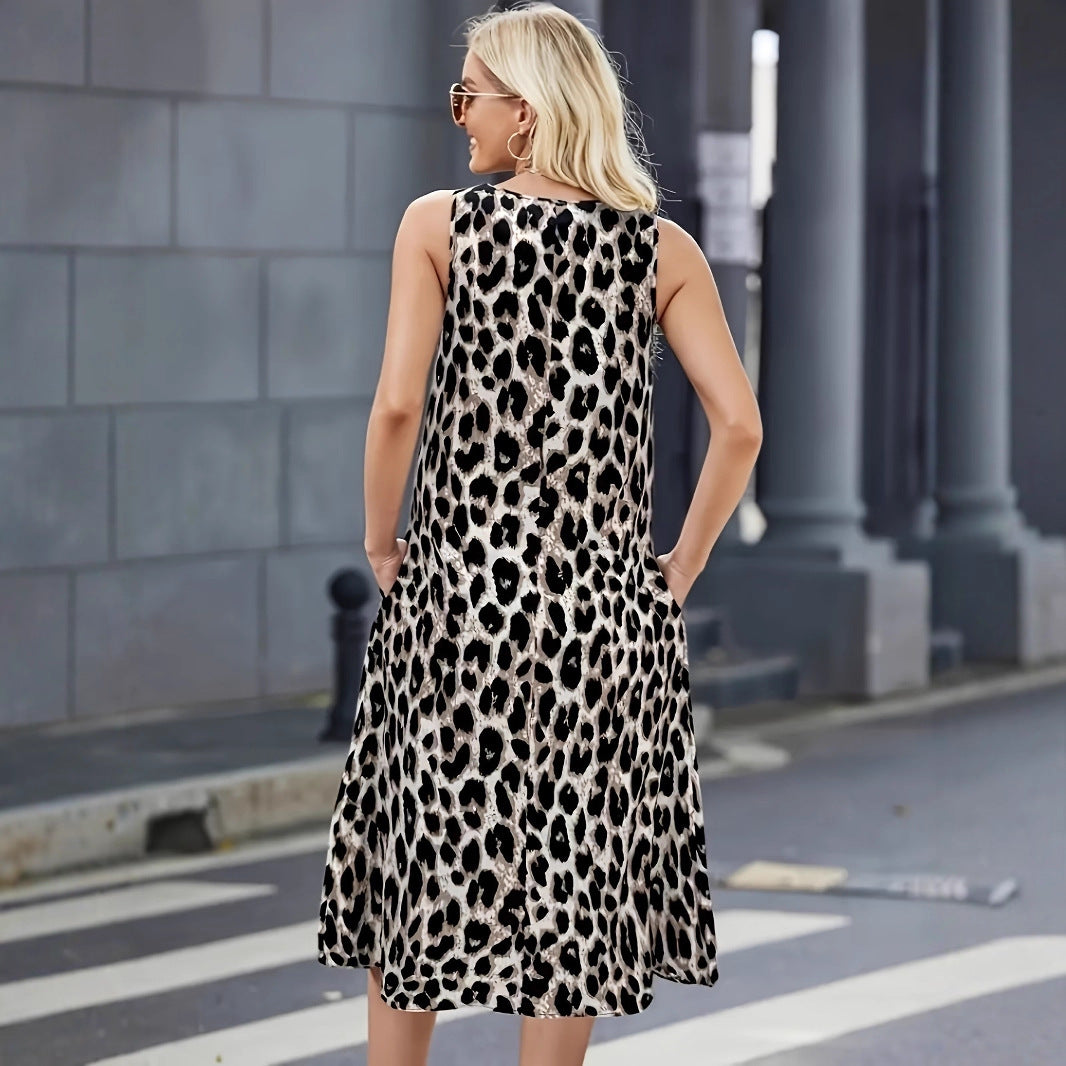 Damen Sommerkleid mit trendigem Leopardenmuster und praktischen Taschen Stalluxe