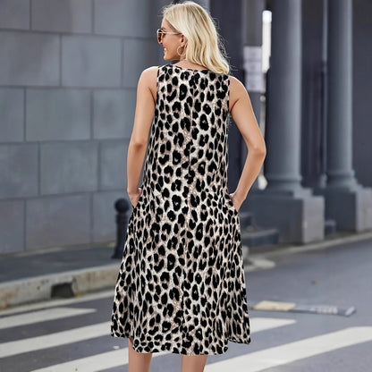 Damen Sommerkleid mit trendigem Leopardenmuster und praktischen Taschen Stalluxe