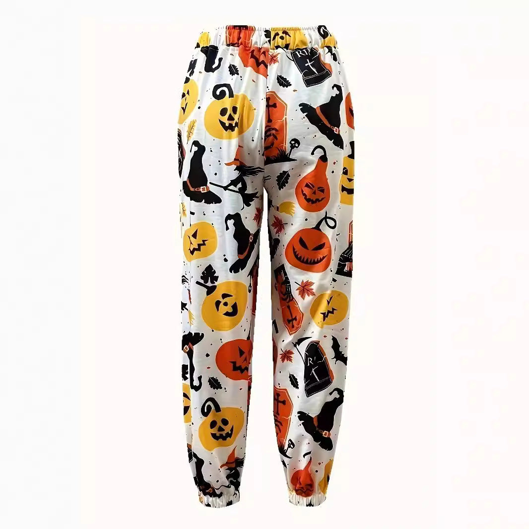 Damen Freizeithose mit buntem Halloween-Motiv und elastischem Bund Stalluxe