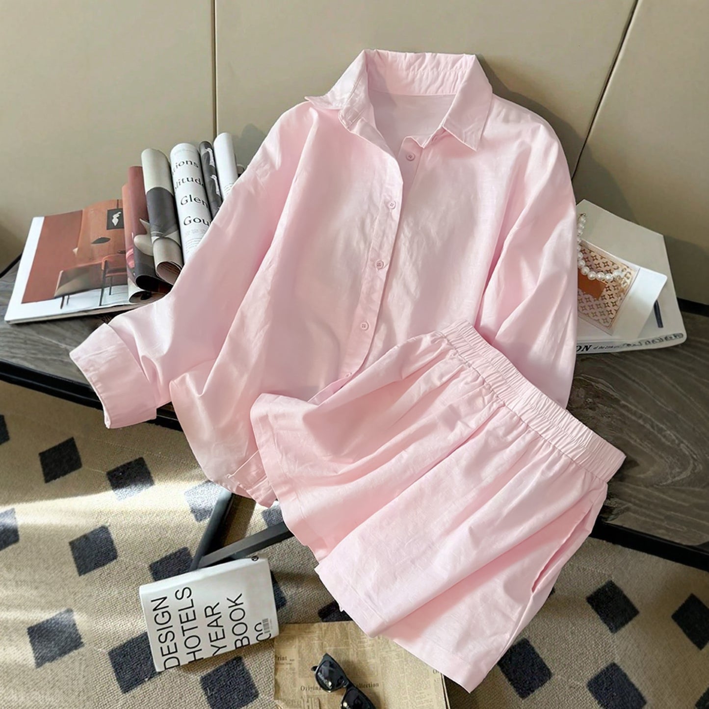 Damen Schlafanzug Set aus atmungsaktiver Baumwolle mit lässigem Schnitt Stalluxe