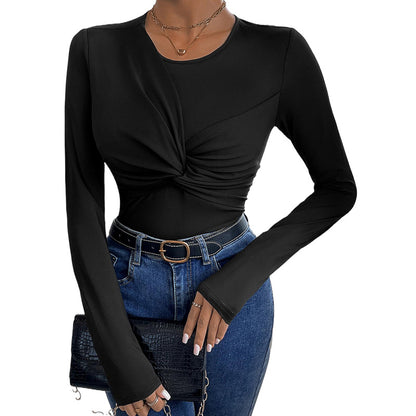 Damen Langärmliger Body mit innovativem Knotendesign Stalluxe