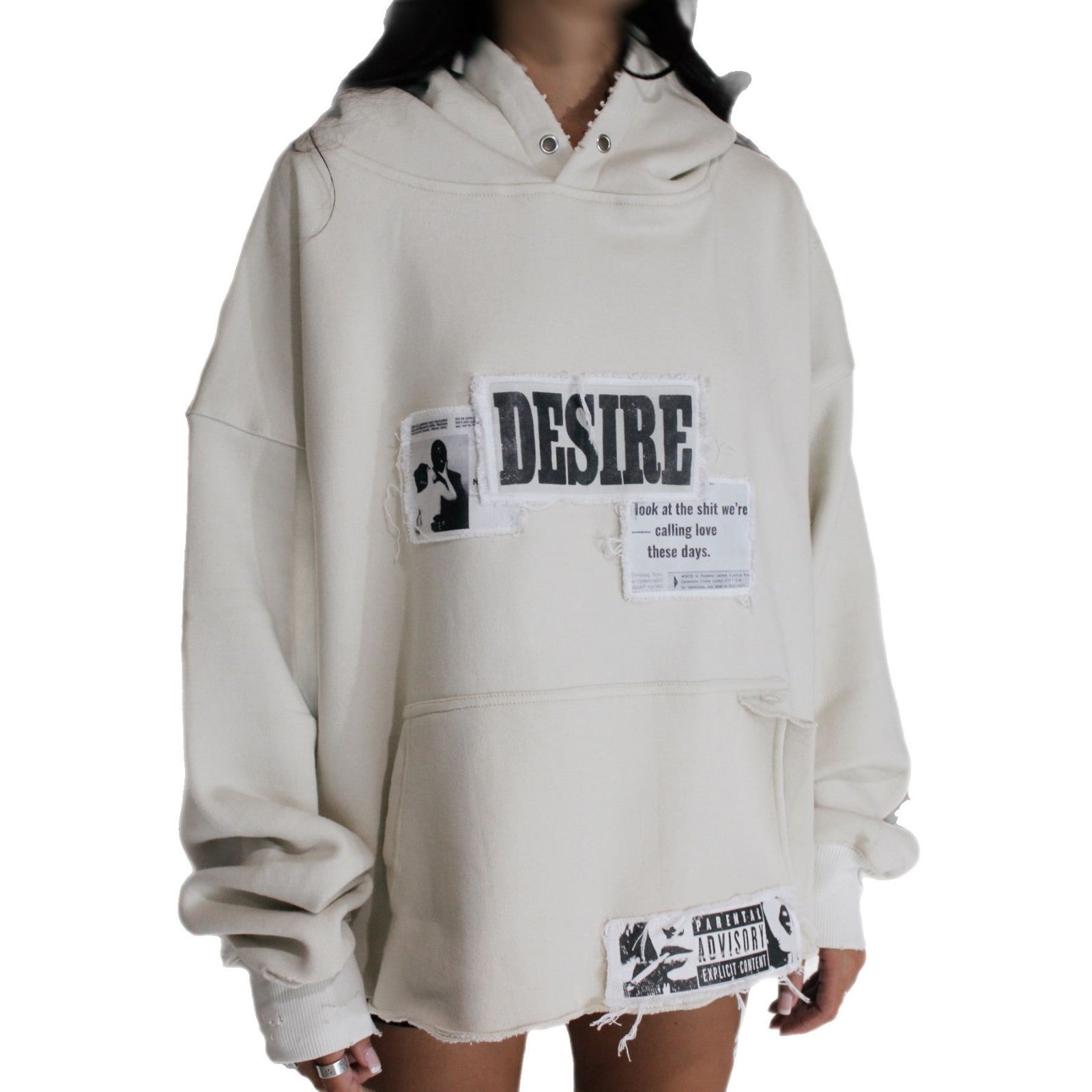 Damen Modischer Oversized Hoodie mit grafischem Print und Distressed-Details Stalluxe