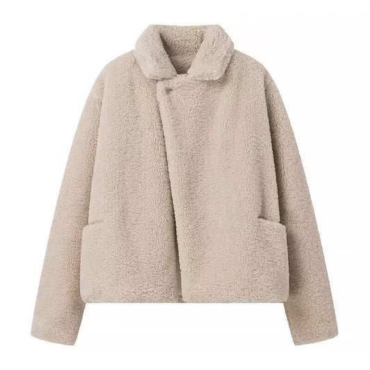 Damen kuschelige Teddyjacke mit elegantem Revers und praktischen Eingrifftaschen Stalluxe