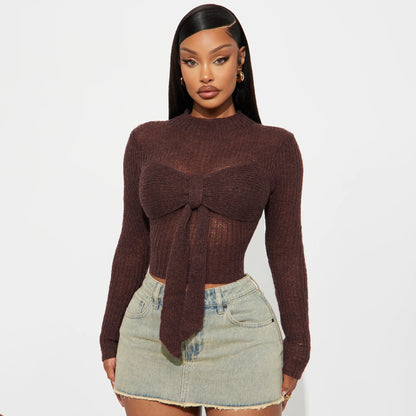 Damen Elegantes Strickoberteil mit feiner Maschenstruktur und transparenten Einsätzen Stalluxe