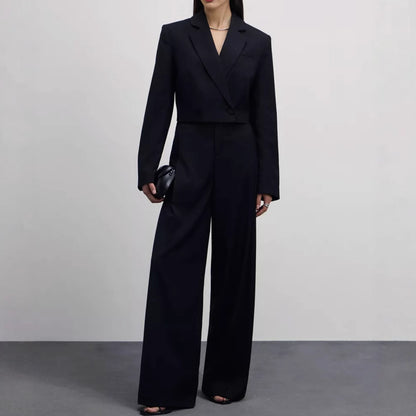 Damen modernes Blazer-Hosen-Set mit cropped Schnitt und weitem Bein Stalluxe