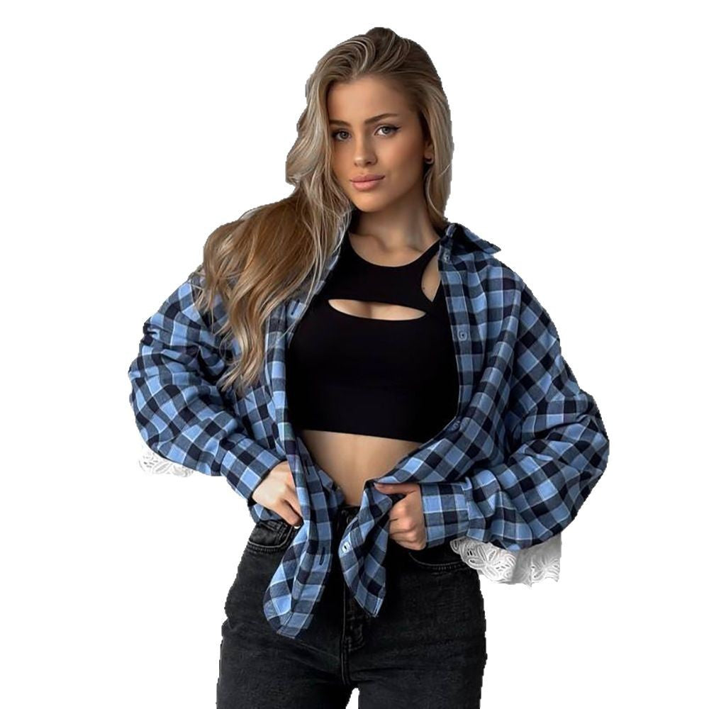 Damen Karottenbluse mit romantischem Spitzenbesatz Stalluxe