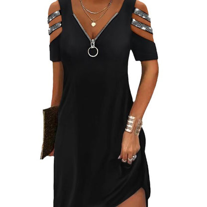 Damen lässiges Kleid mit V-Ausschnitt und Reißverschluss Stalluxe