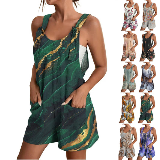 Damen Lässiger Sommeroverall mit floralem Print und praktischen Taschen Stalluxe