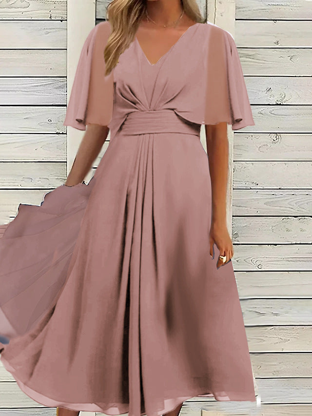 Damen Midikleid mit verspieltem Wickeldesign und eleganten Puffärmeln Stalluxe