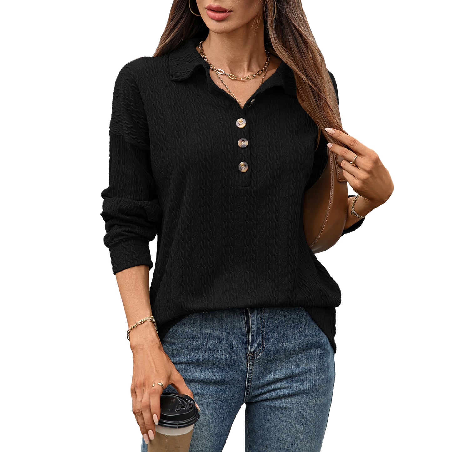 Damen Langarmshirt mit strukturiertem Knopfdesign Stalluxe