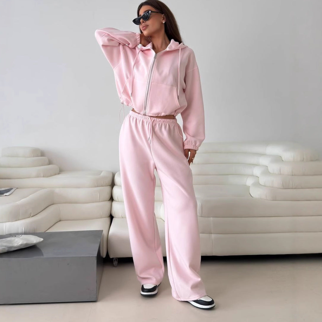 Damen modischer Hoodie mit kurzem Schnitt und passenden Jogginghosen Stalluxe