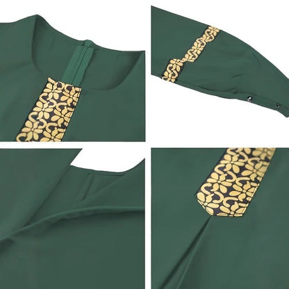 Damen Kaftan-Kleid mit eleganten Goldakzenten und langen Ärmeln Stalluxe