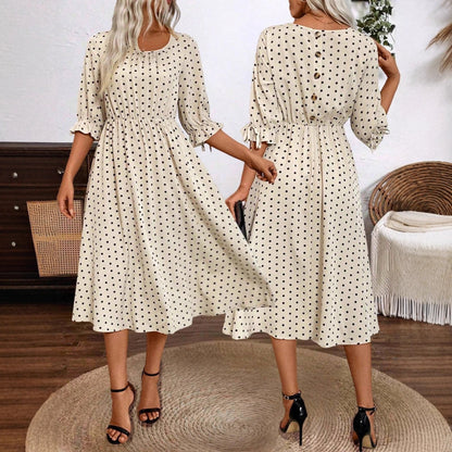 Damen Midikleid mit dekorativen Puffärmeln und elastischem Taillenbund Stalluxe