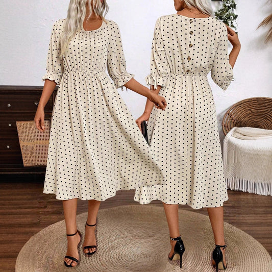 Damen Midikleid mit dekorativen Puffärmeln und elastischem Taillenbund Stalluxe