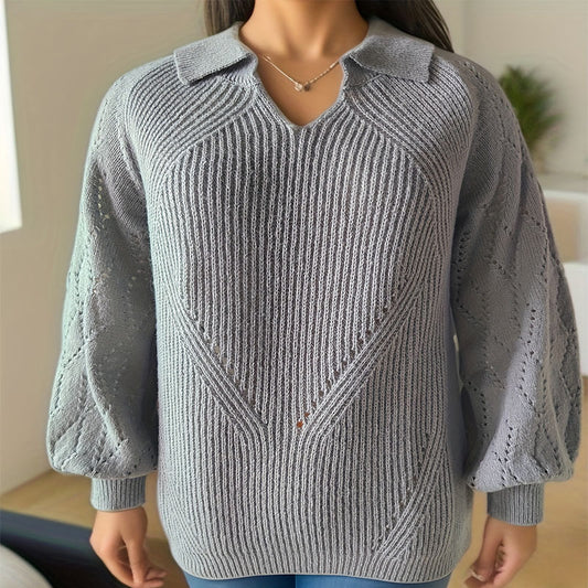 Damen Strickpullover mit eleganter Stickerei und auffälligem V-Ausschnitt Stalluxe