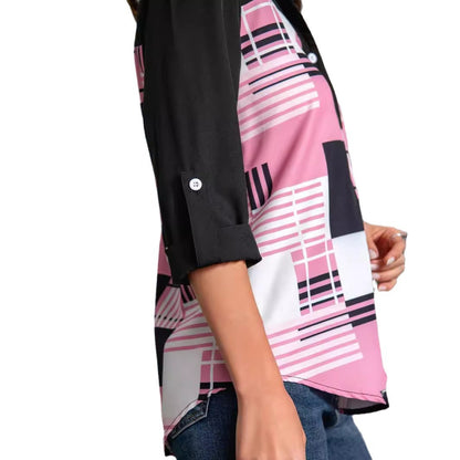 Damen Modische Bluse mit grafischem Druck und Knopfleiste Stalluxe
