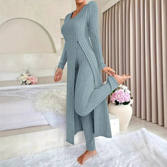 Damen Elegantes Maxijumpsuit mit hochsensibler Struktur und seitlichen Schlitzen Stalluxe