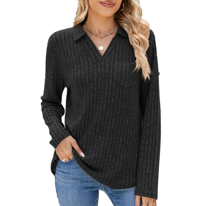Damen Langarm Poloshirt mit feinem Rippenstrukturdesign Stalluxe