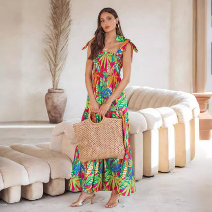 Damen Maxikleid mit fröhlichem Blumenmuster und verstellbaren Trägern Stalluxe