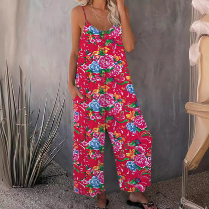 Damen Sommerlicher Jumpsuit mit floralen Mustern und weitem Schnitt Stalluxe