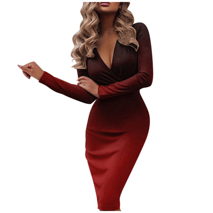 Damen elegantes Wickelkleid mit langen Ärmeln Stalluxe