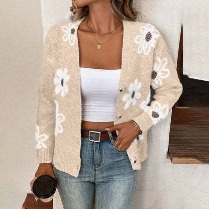 Damen Strickjacke mit floralem Design und Knopfdetails Stalluxe