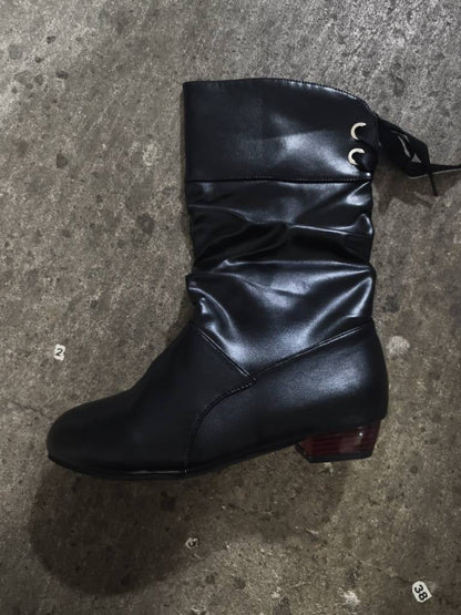 Damen Modische Stiefel mit elegantem Raffung-Design und praktischem Schnürdetail Stalluxe