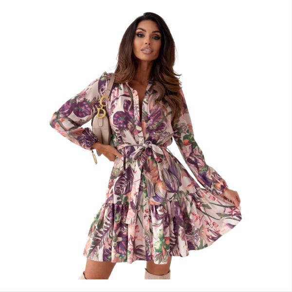 Damen Blusenkleid mit floralem Muster und taillierbarem Gürtel Stalluxe